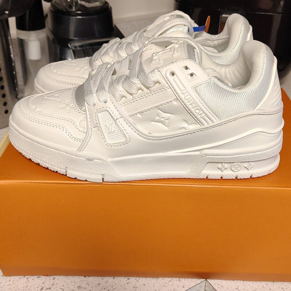 Louis Vuitton LV Trainer Women's Size 8.5 Men's 7 Triple White Custom Sneakers